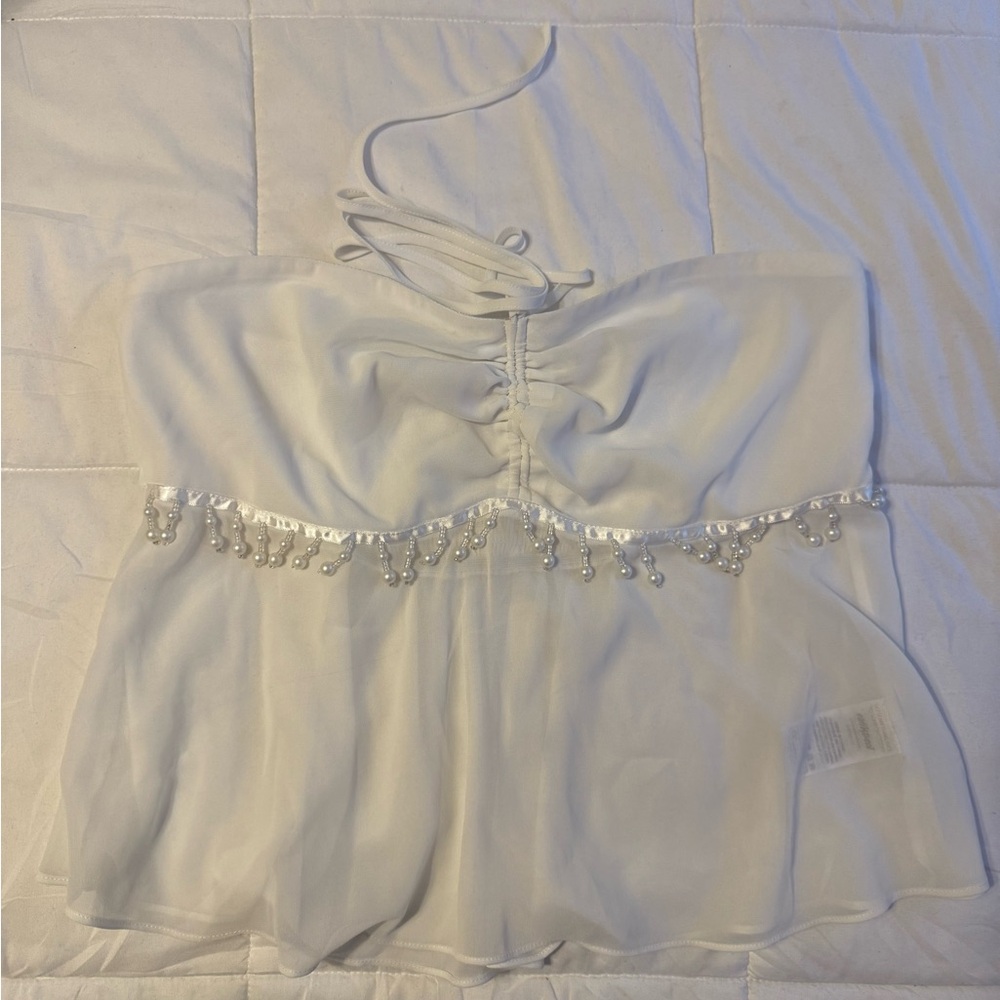 Edikted White Sheer Babydoll Halter Top